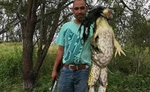 بالصورة .. صياد يصطاد ضفدعاً بحجم "إنسان" ! 2 صياد يصطاد ضفدعاً بحجم "إنسان" !