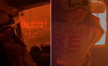 بالفيديو.. لحظات مرعبة لطاقم اطفاء استرالي يكافح النيران