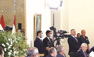 الرئيس العماد ميشال عون مترئسا اللقاء الوطني في بعبدا بحضور الرئيسين نبيه بري وحسان دياب وعدد من القيادات (محمود الطويل)