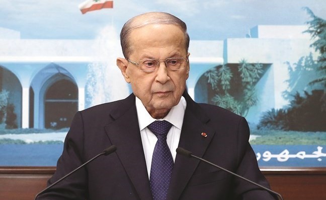 الرئيس العماد ميشال عون خلال مؤتمره الصحافي في بعبدا امس	 (محمود الطويل)