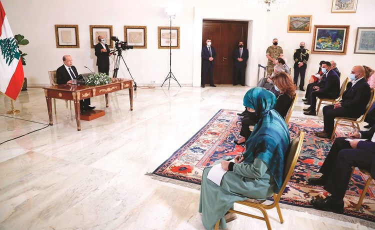 الرئيس العماد ميشال عون خلال كلمته إلى اللبنانيين من بعبدا أمس	(محمود الطويل)