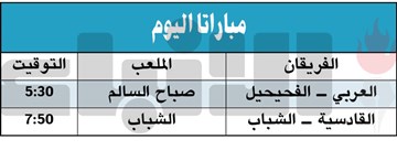 العربي للتعويض أمام الفحيحيل والقادسية ضيفاً على الشباب